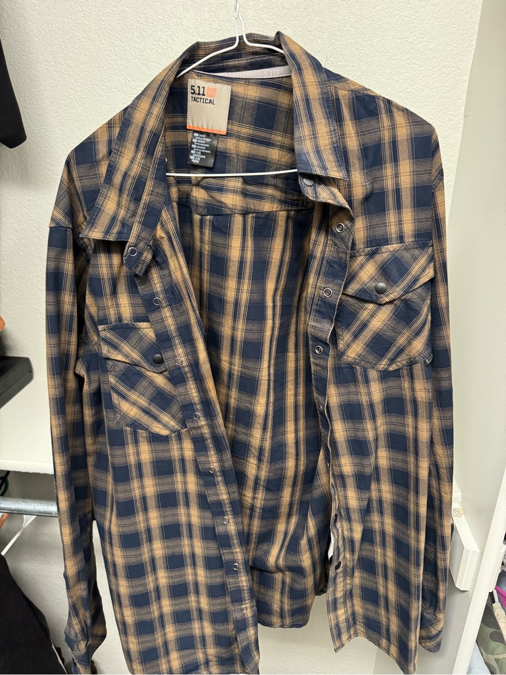 5.11 Tactical Navy and Tan Plaid Casual Button-Down Shirt